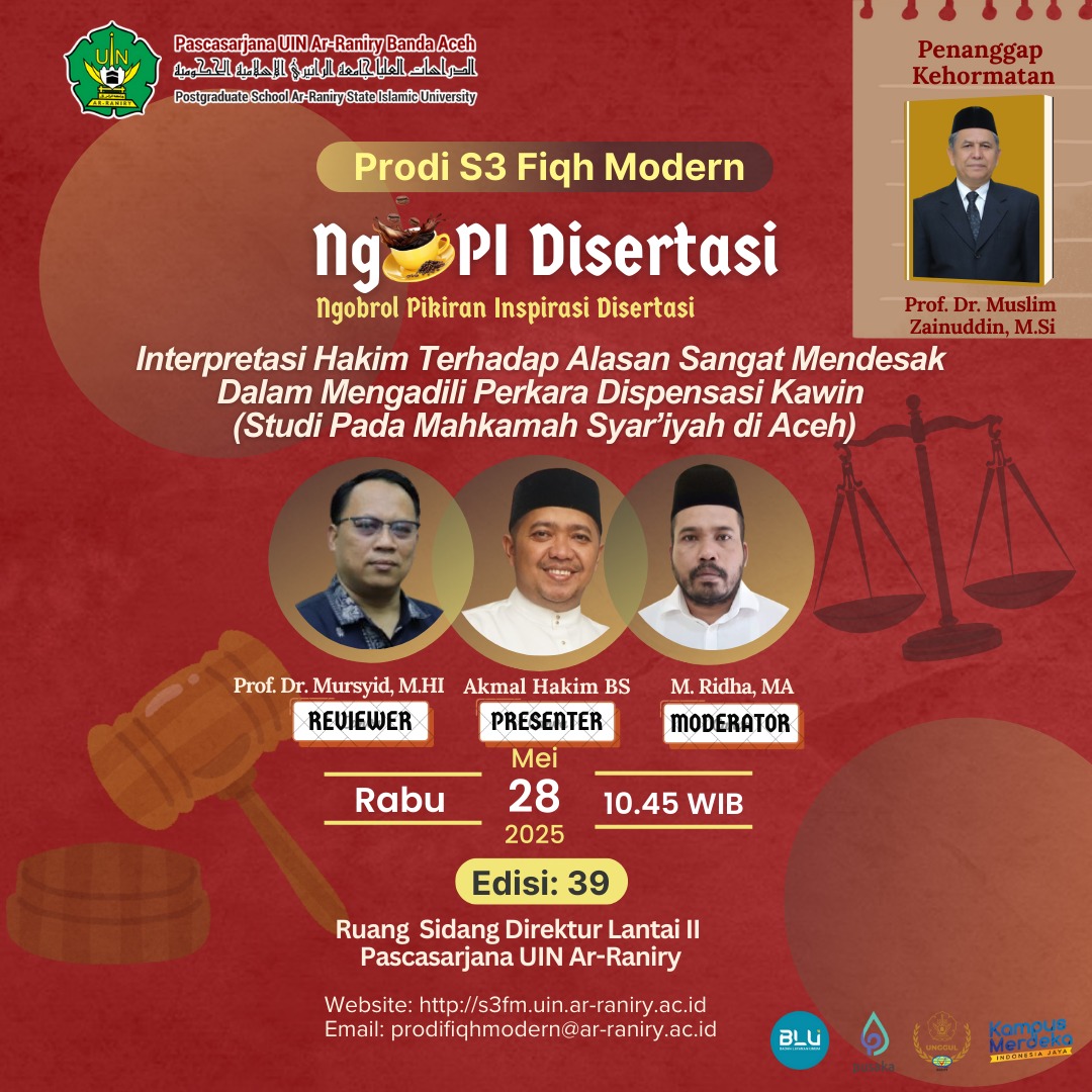 NgoPI Dissertation Edition 39 with the Theme: Judges' Interpretation of Urgent Reasons in Adjudicating Marriage Dispensation Cases (A Study of the Sharia Court in Aceh)